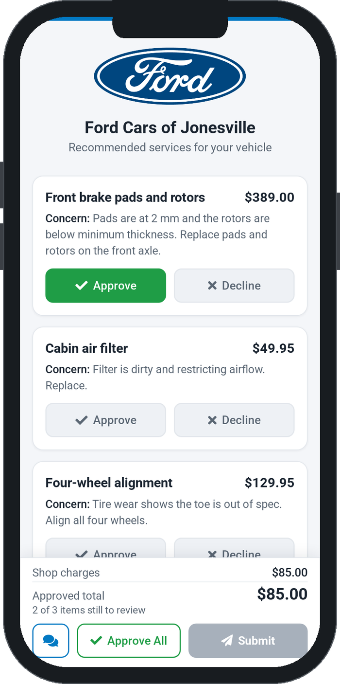 Customer approving recommended services on a phone
